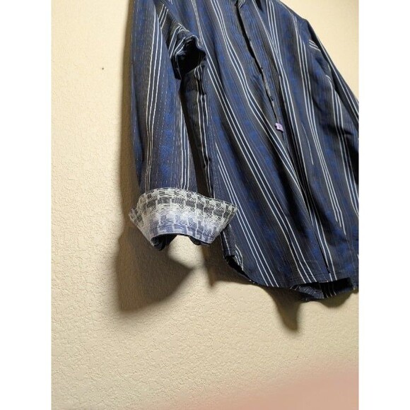 Robert Graham Blue Stripe Button Down Shirt Flip Cuffs Size Large Cameron ASO - Picture 3 of 9
